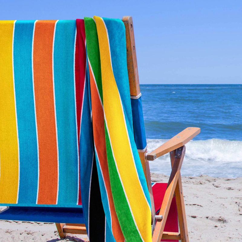 Superior 100% Cotton Rainbow Stripes (Set of 2) Beach Towel - Multicolor