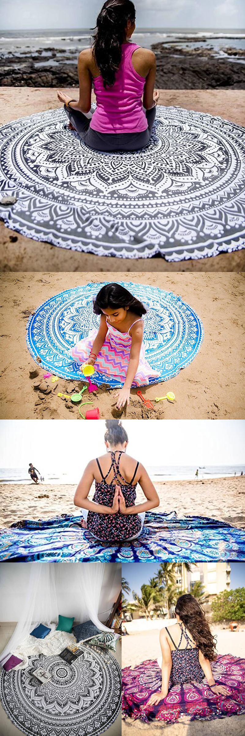 Round Tassel Beach Towel Custom Yoga Mat Beach Tapestry Picnic Rugs