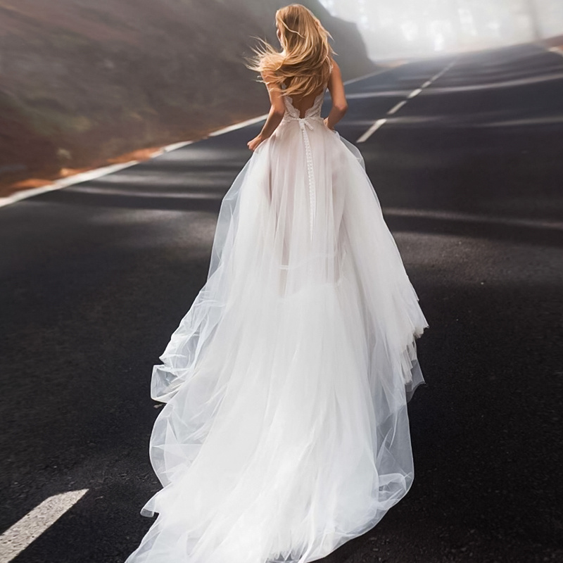 Spaghetti Bridal Wedding Gown Lace Beach Wedding Dress Ya8113