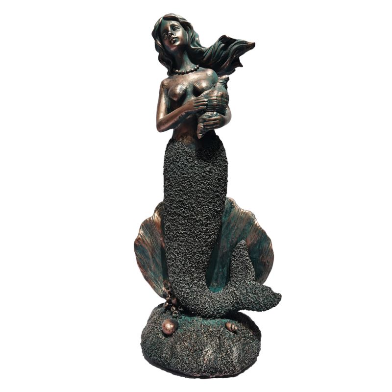 Mermaid Figurine with Coral Reef Decorative Statue as Nautical Coastal Sea Life Decor