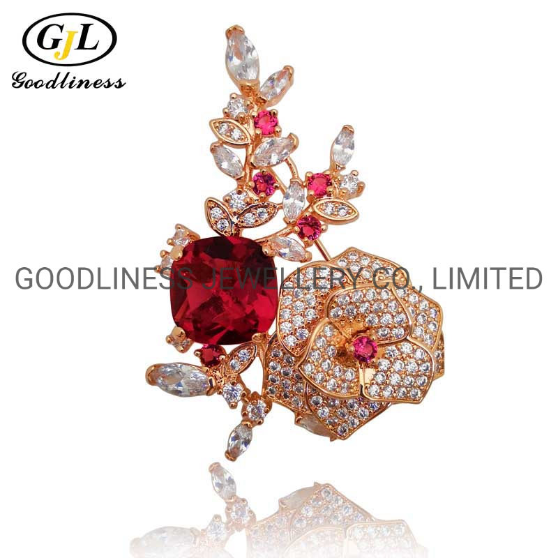 Hotsale Rose Gold Plated 925 Sterling Silver Jewelry Women Elegant Rose Brooches (B018)