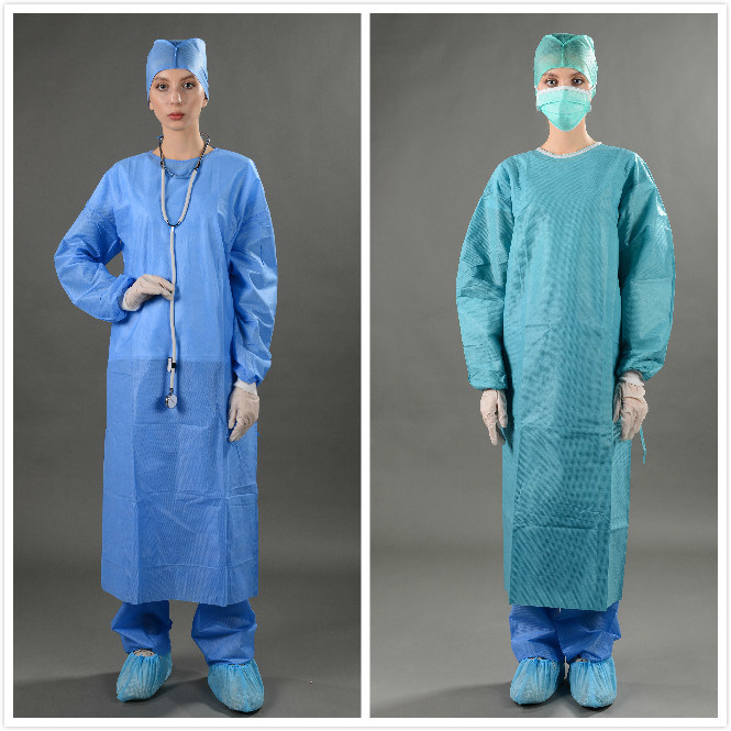 Blue Surgical Gown Reinforced Disposable Sterile Gown with Hand Towel