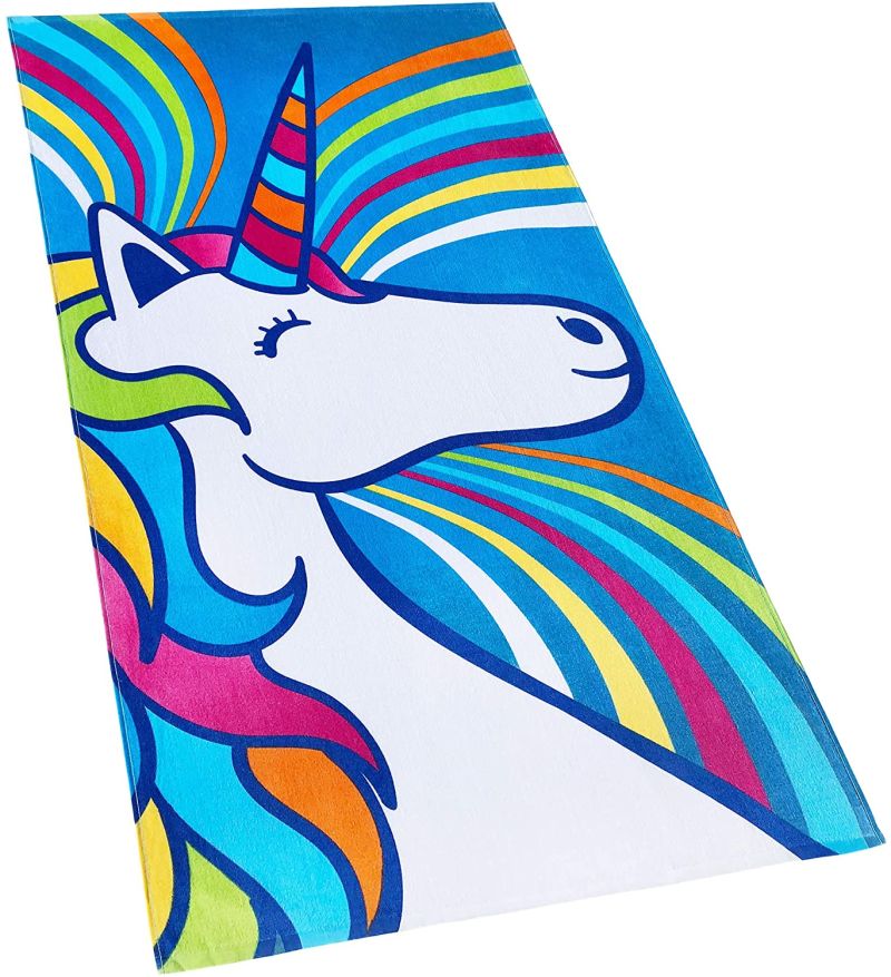 Beachland Happy Unicorn Beach Towel 30 X 60 Inch 100% Cotton Rainbow Colors