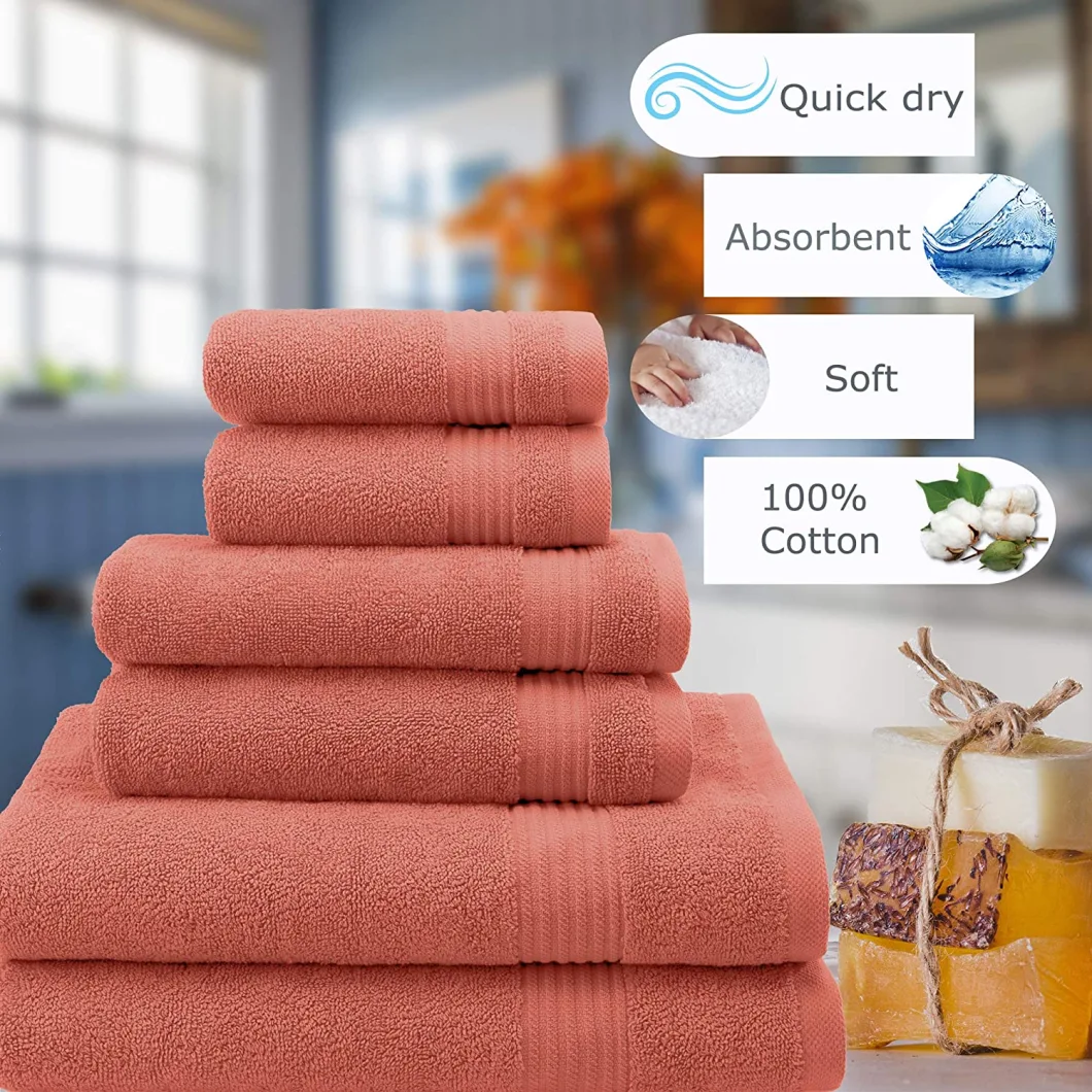 Hotel & SPA Quality, Absorbent & Soft Decorative Kitchen & Bathroom Sets, 100% Genuine Cotton 6 Piece Towel Set, Includes 2 Bath Towels, 2 Hand Towels