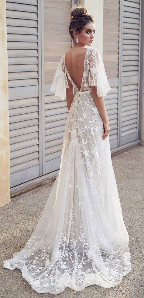 Boho Bridal Gown Lace A-Line Simple Beach Wedding Dress W201331