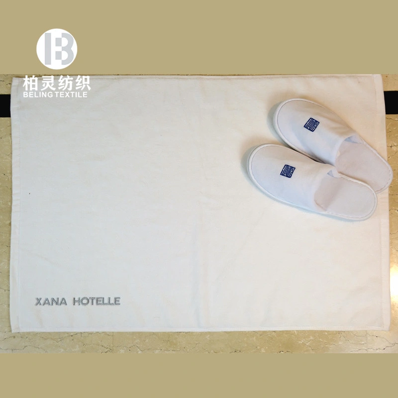 Star Hotel Towels 100% Cotton Plain White Bath Mat Embroidery Logo Custom