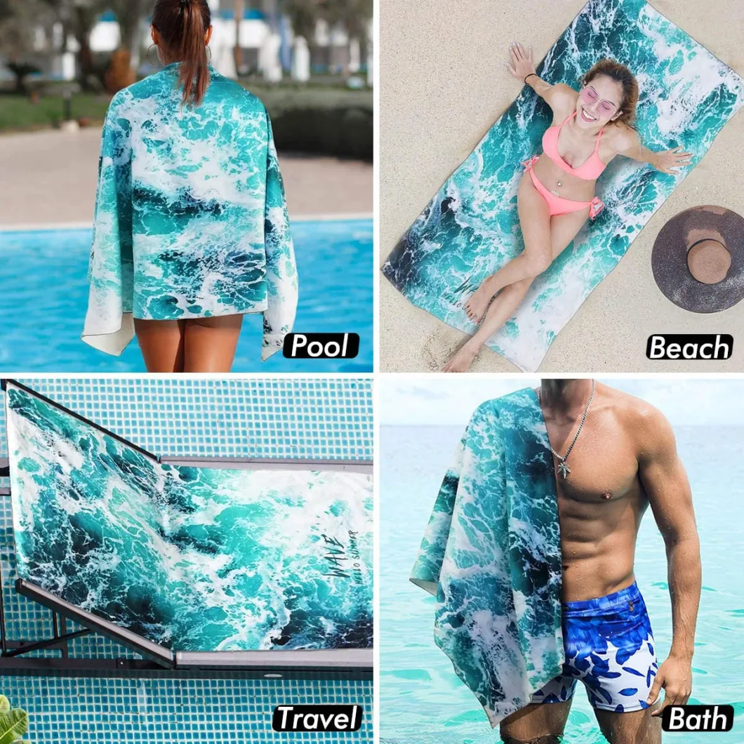 Microfiber Beach Towel, Quick Dry Lightweight (60 X 31) Swim Towels, Wave Printed Travel Bath Towel, Shower Beach Blanket Sand Free Towel (Large(60 X 31)