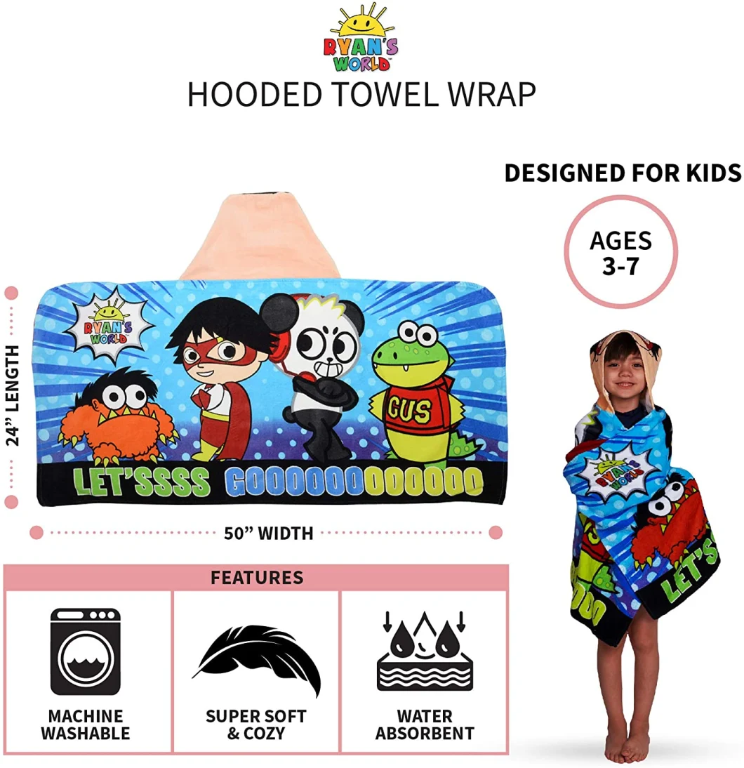 Kids Bath and Beach Soft 100% Cotton Terry Hooded Towel Wrap