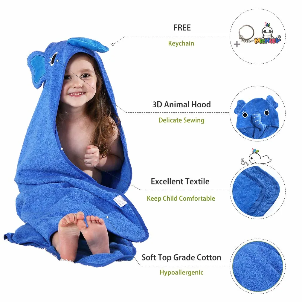 Animal Face Hooded Baby Towel Cotton Bathrobe for Boys Girls 0-6 Year Blue