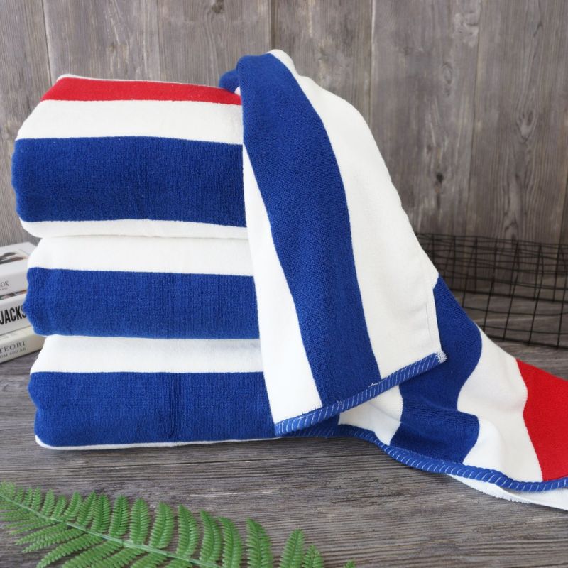 Customized High Quality Cotton Beach Stripe Towel, Blue White Stripe Pool Towel