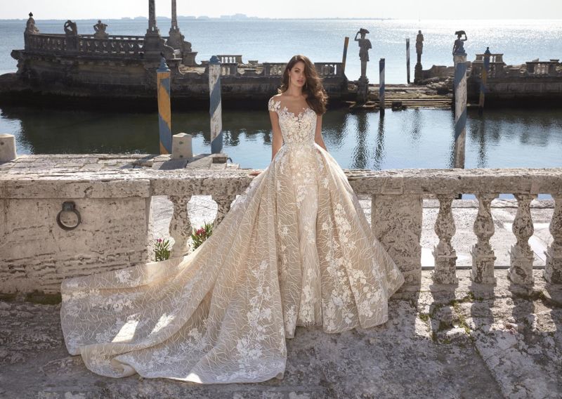 2 in 1 Wedding Dresses Sheer Illusion Mermaid Bridal Dress Lace Bridal Ball Gowns B105