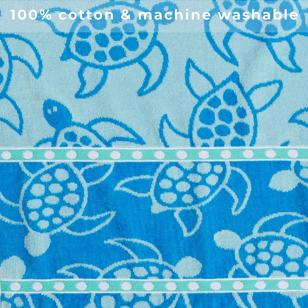 Plush Turtle & Stripes Print Beach Towels. 100% Cotton Nautical Beach Towels, Large Pool Towels. Maui Collection