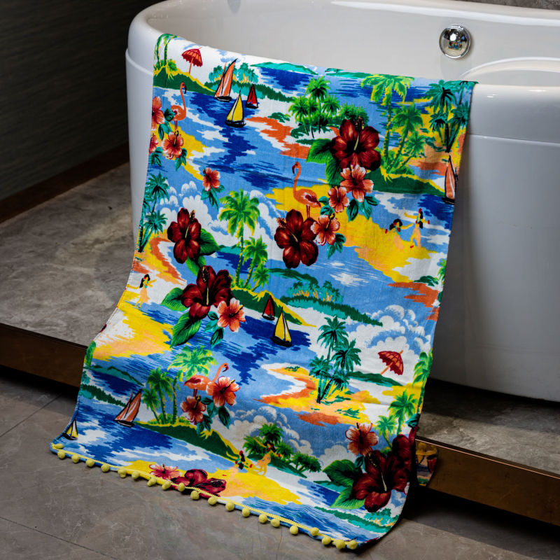 Customizd Beach Towel 30"X60" 100% Cotton Velour Beach Towel (Flamingo Gardens)