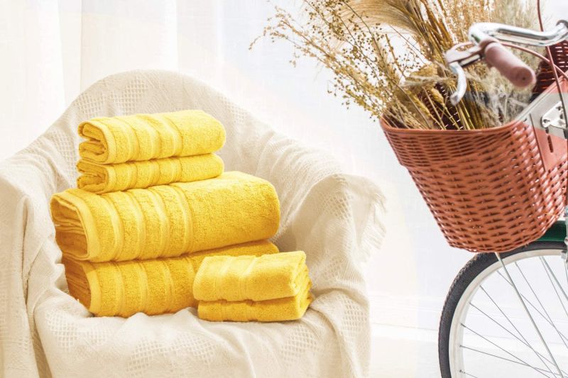 Premium Luxury Hotel & SPA Quality, 100% Turkish Cotton Bathroom Towels, Super Soft, Highly Absorbent, 2 Bath Towels, 2 Hand Towels, 2 Washcloths, Yellow