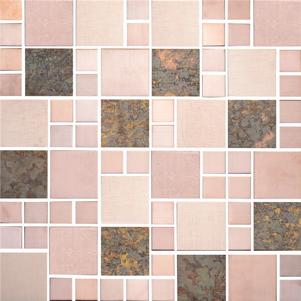 Stainless Steel Pink Rose Gold Penny Round Mosaic Tiles