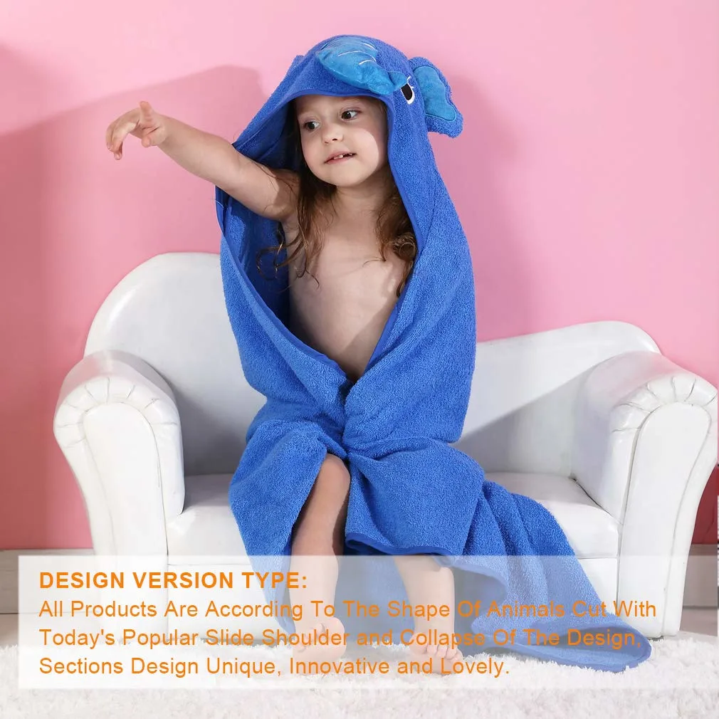 Animal Face Hooded Baby Towel Cotton Bathrobe for Boys Girls 0-6 Year Blue