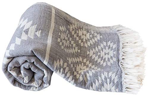 Beach Bath Towel Peshtemal-Luxury Prewashed Cotton Blanket Grey 35X67 Inch