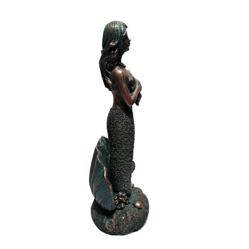 Mermaid Figurine with Coral Reef Decorative Statue as Nautical Coastal Sea Life Decor