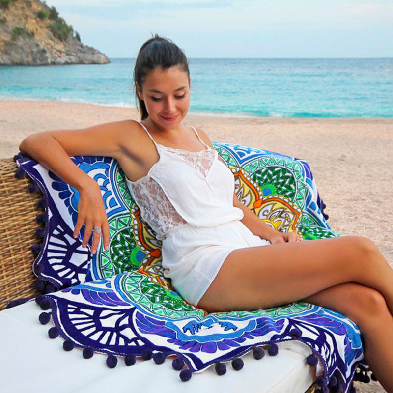 Round Beach Towel Tropical Microfiber Beach Blanket Floral Flamingo Lightweight Beach Towel for Women