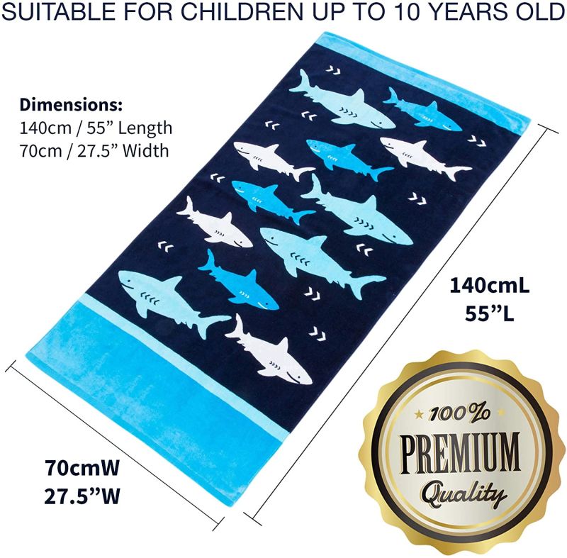 Kids Beach Towels for Boys - Shark Beach Towel - Baby Shark Towel - Kids Beach Towel Perfect for Swimming Pool and Bath for Kids and Toddlers