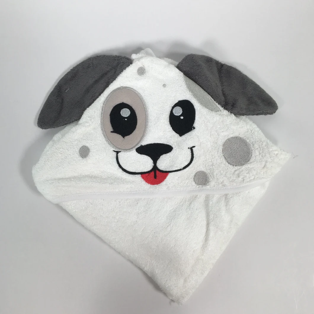100% Cotton Soft Terry Baby Hooded Towel with Embroidery Design