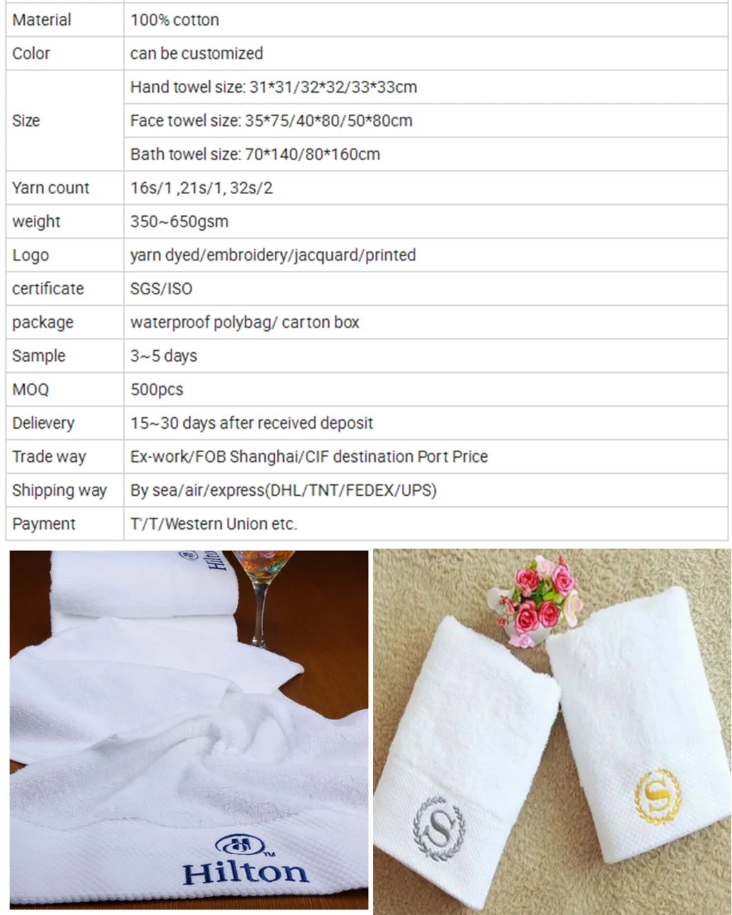 Hotel Towel Embroidery Towel Customized Bath Towel 100% Cotton