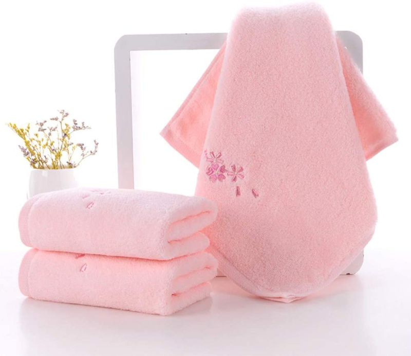Hand Towels, 3-Pack, 100% Cotton, Highly Absorbent, Super Soft, Embroidery Pattern Hand Towel Set -13 X 28 Inch (Flower Pink)