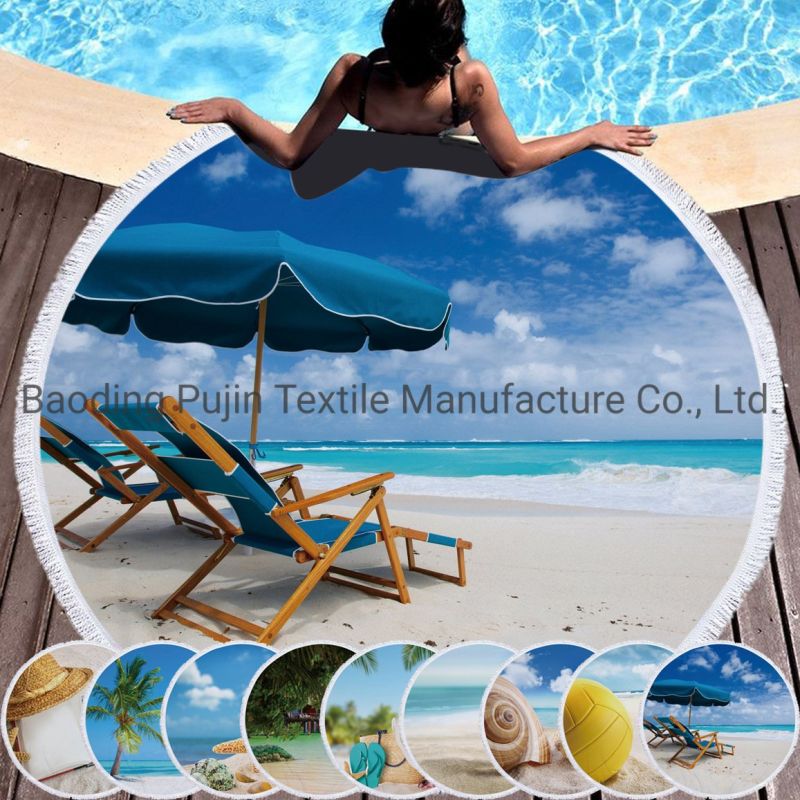 Custom Boho Printed Tassel Fouta Round Microfiber Beach Towel