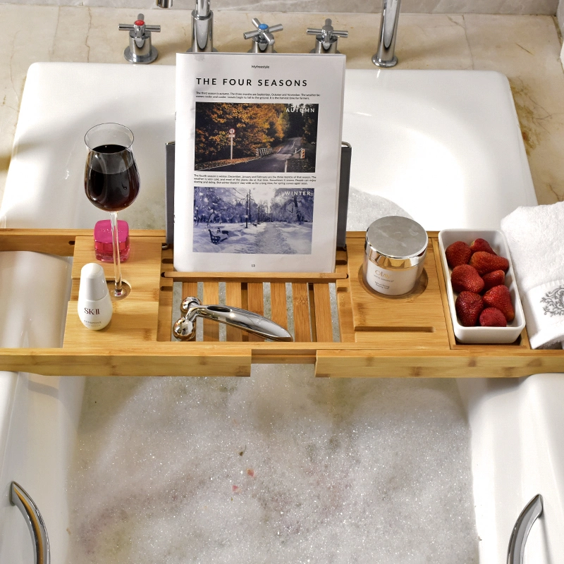 Golden Metal Bathtub Caddy Tray for Shampoo, Soap and Towel
