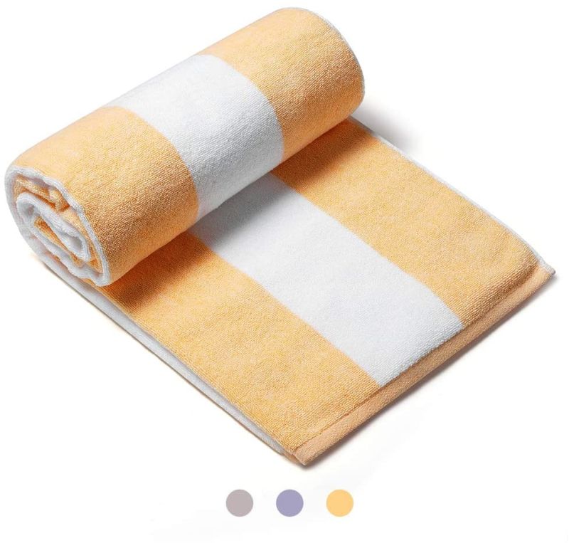 Plush Oversized Beach Towel - Bamboo Cotton 40 X 72 Inch Large Thick Orange Striped Cabana Pool Swimming Towel