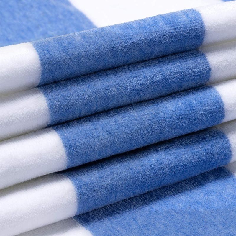 Fluffy Oversized Beach Towel - Plush Thick Large 70 X 35 Inch Cotton Pool Towel, Blue Striped Quick Dry Swimming Cabana Towel