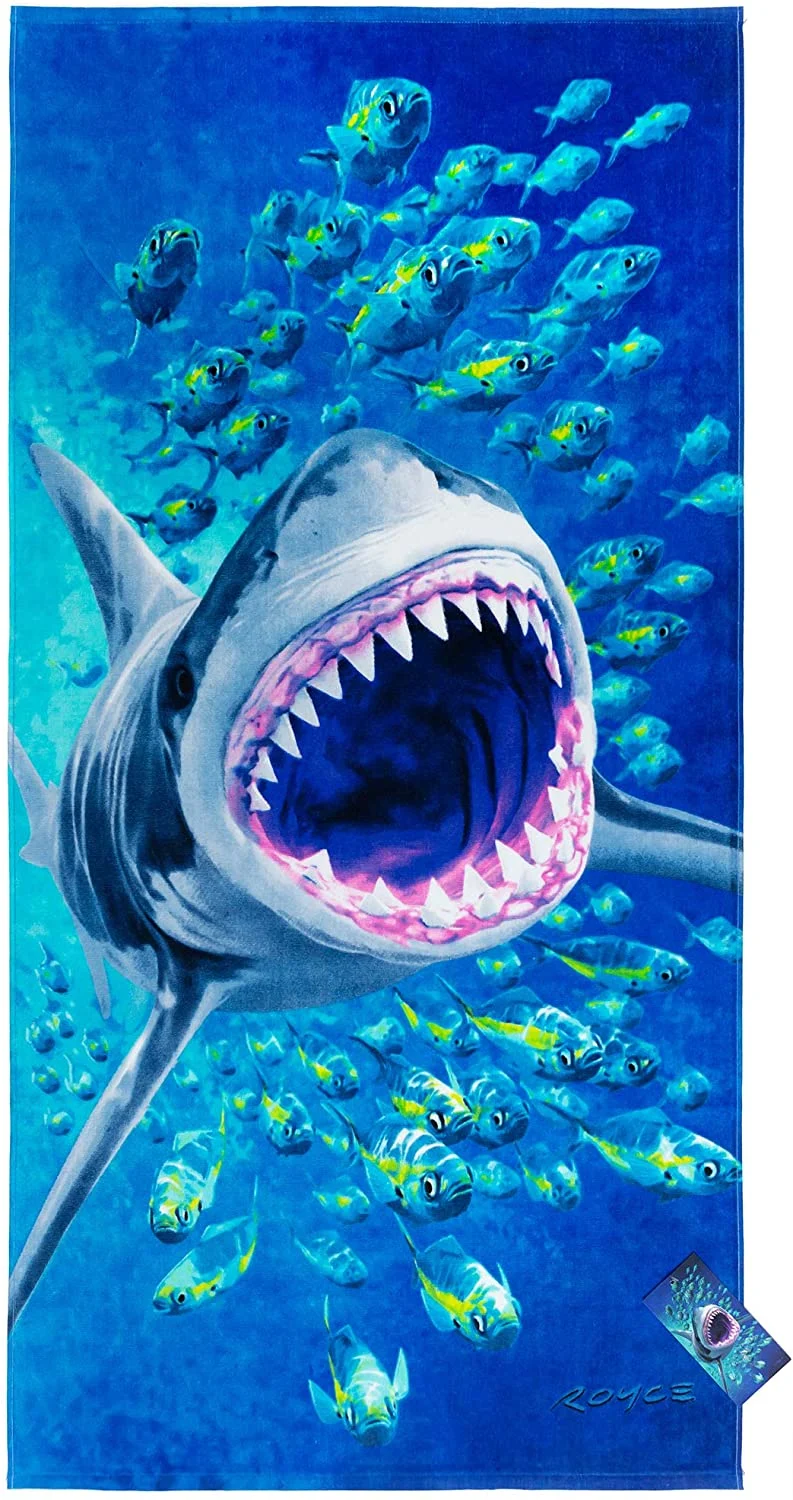 Extreme Shark Beach Towel 30 X 60 Inch 100% Cotton - Great White Shark Attack