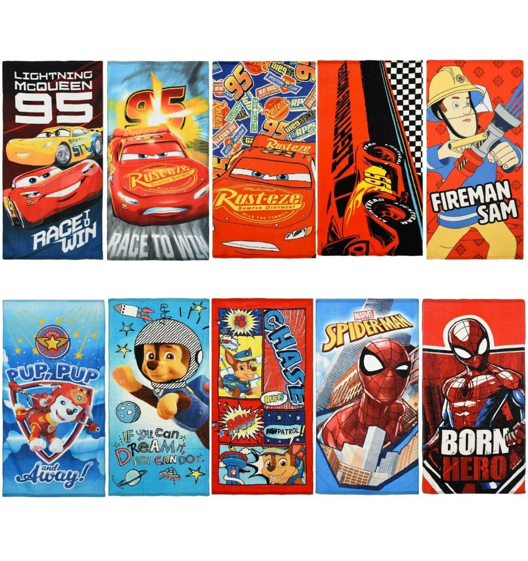 100% Cotton Kids Children Beach Towel for Bath Swimming Pool Surf Sports with Cartoon Pattern