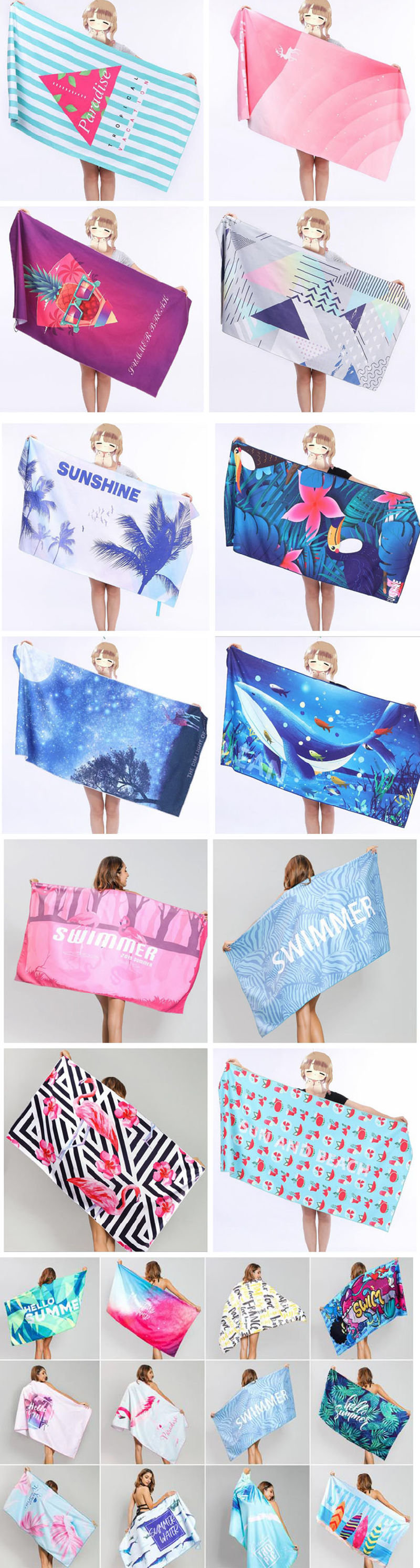 Quick Fast Dry Beach Towel Customized Printing Sand Free Beach Towel