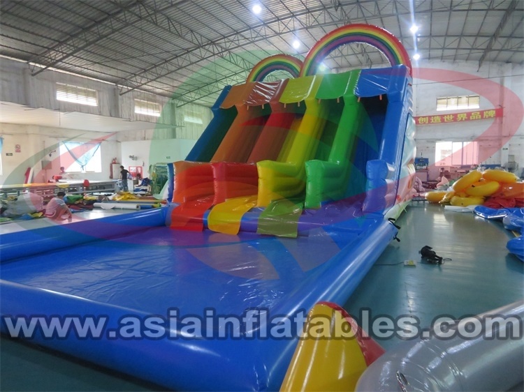 Cheap Factory Cost Inflatable Rainbow Slide, Rainbow Water Slide, Inflatable Rainbow Slide with Pool