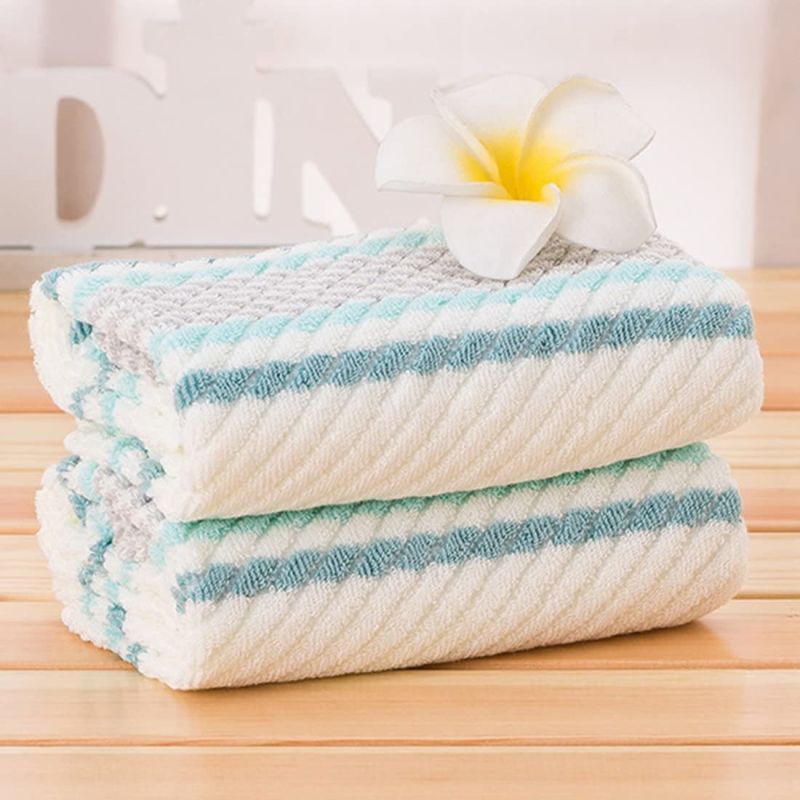 Hand Towels Striped Pattern 100% Cotton Super Soft Highly Absorbent Hand Towel/Face Towels/Bath Towels for Bathroom (Green)