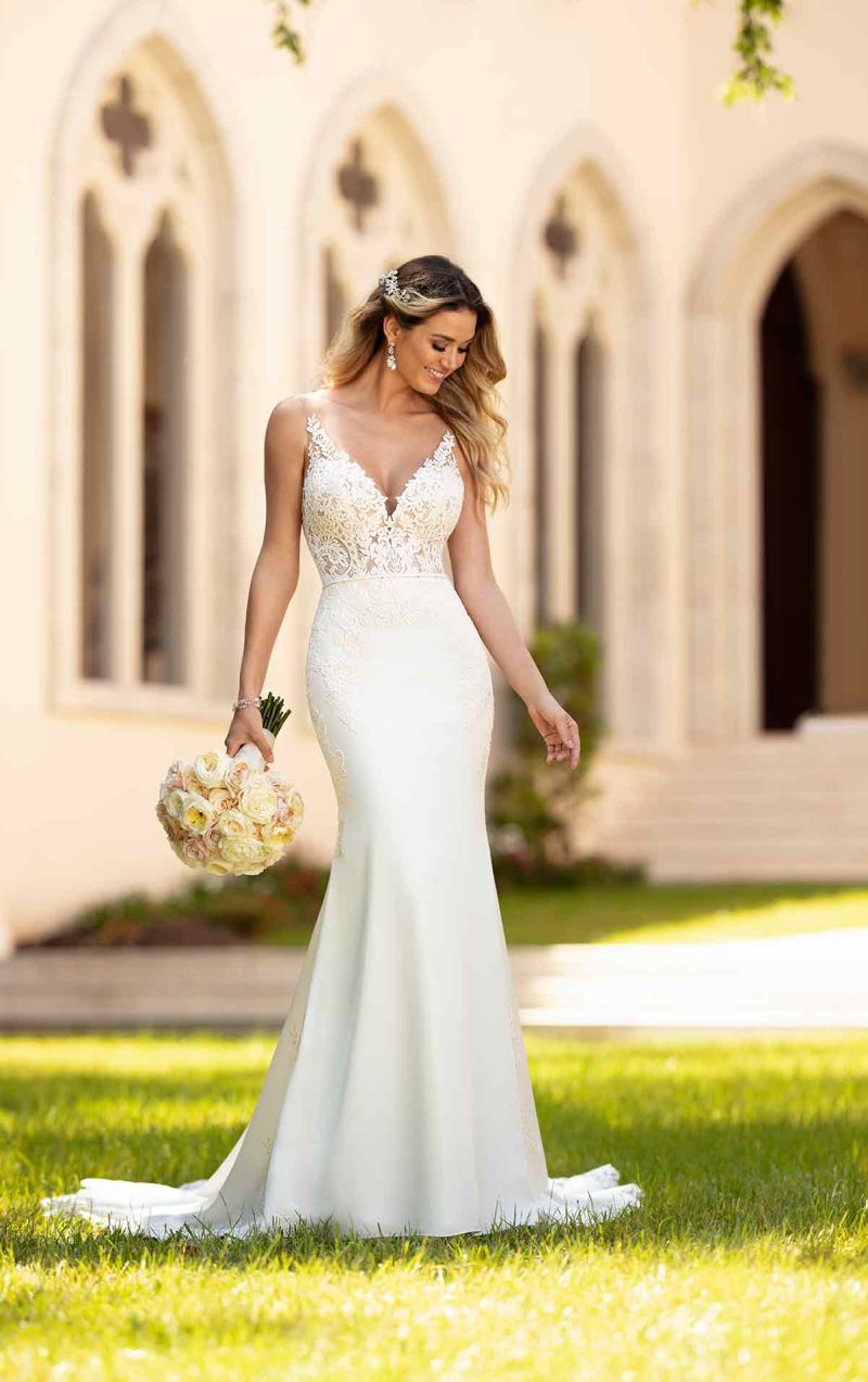 Mermaid Bridal Gown Beach Boho Cross Back Lace Wedding Dress Es6834