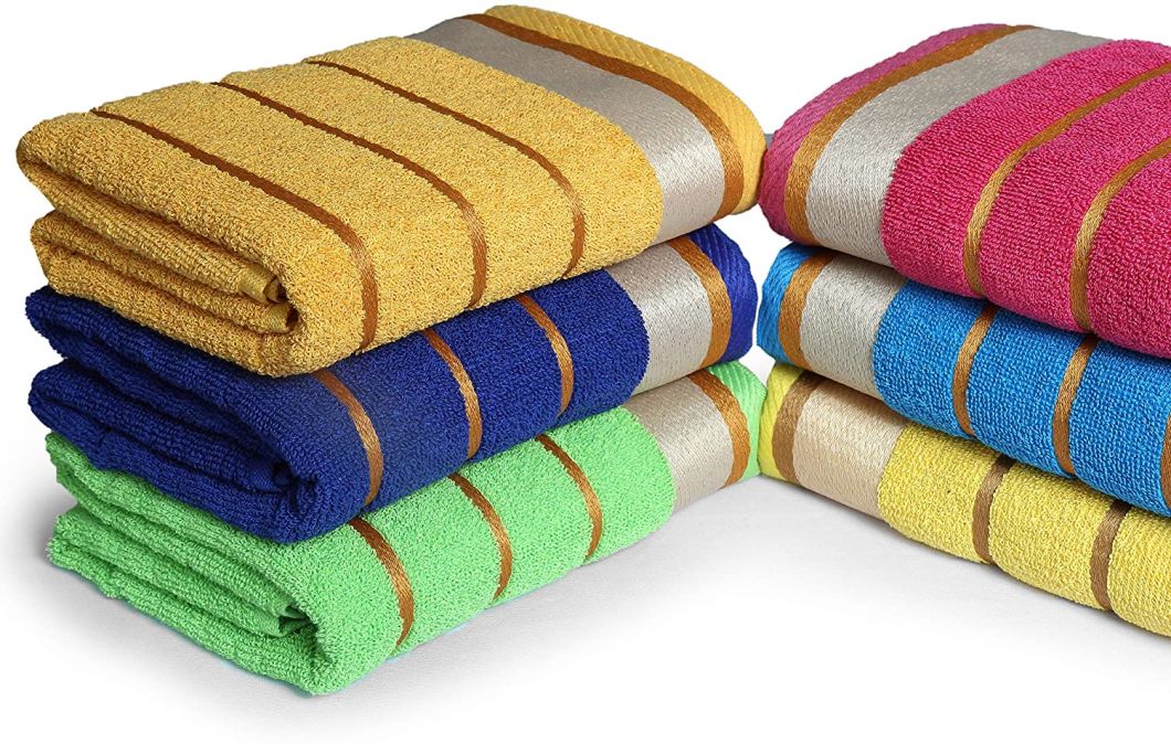 100% Cotton Bath Towels, Set of 6, Three-Line-Extra-Absorbent-Cotton, Size (27 X 54) , Random Color
