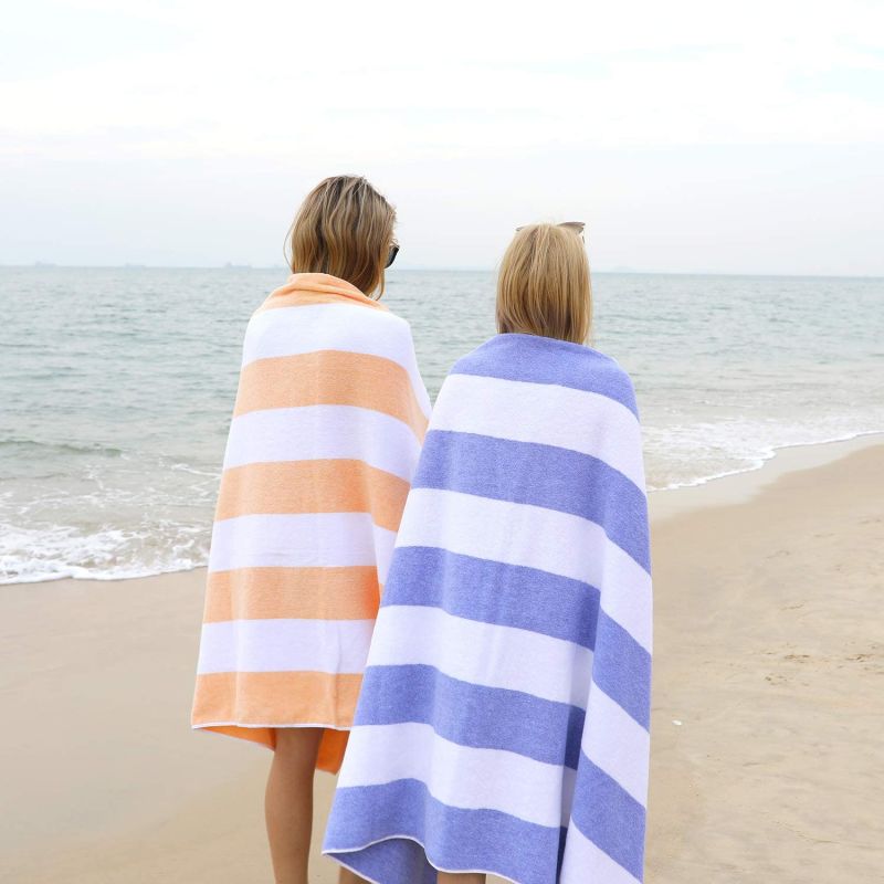 Plush Oversized Beach Towel - Bamboo Cotton 40 X 72 Inch Large Thick Orange Striped Cabana Pool Swimming Towel