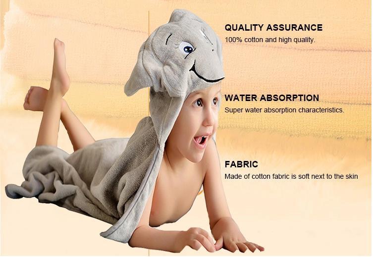 100% Cotton Terry Baby Hooded Towel Custom Animal Head Cotton Towel for Newborn Baby