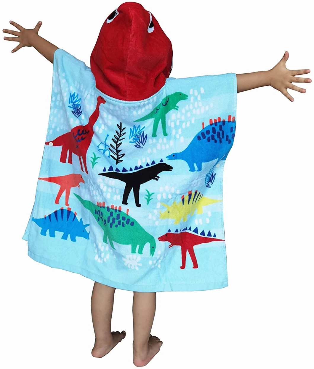 100% Cotton Kids Hooded Towel Poncho for Beach Pool Bath Swim Boating Surfing Cover-up Cape for Boys and Girls Toddlers, Dinosaurs with Hooded