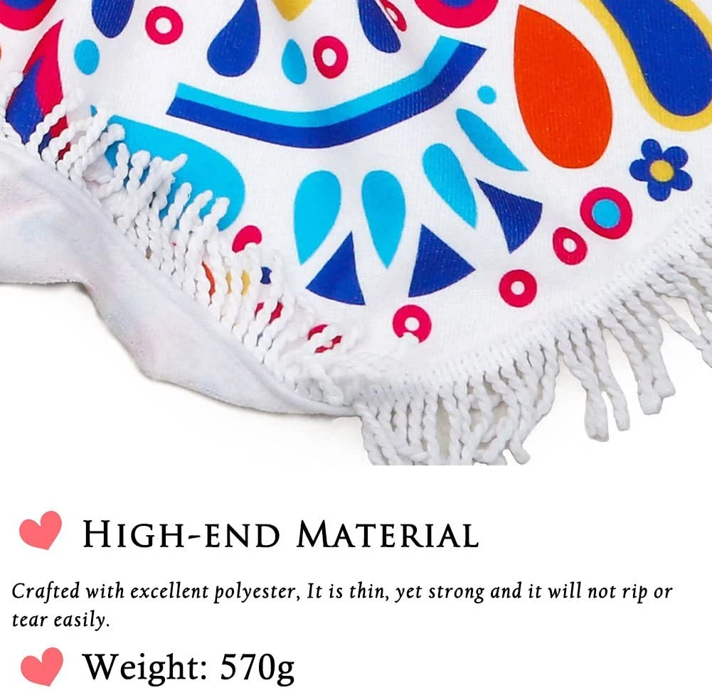Thick Round Beach Towel Blanket Microfiber Yoga Mat with Tassels Ultra Soft Super Water Absorbent Multi-Purpose Towel
