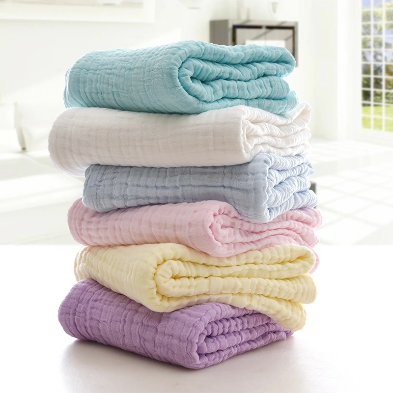Customized 6 Layers Baby Bamboo Muslin Organic Cotton Bath Towel Plain White
