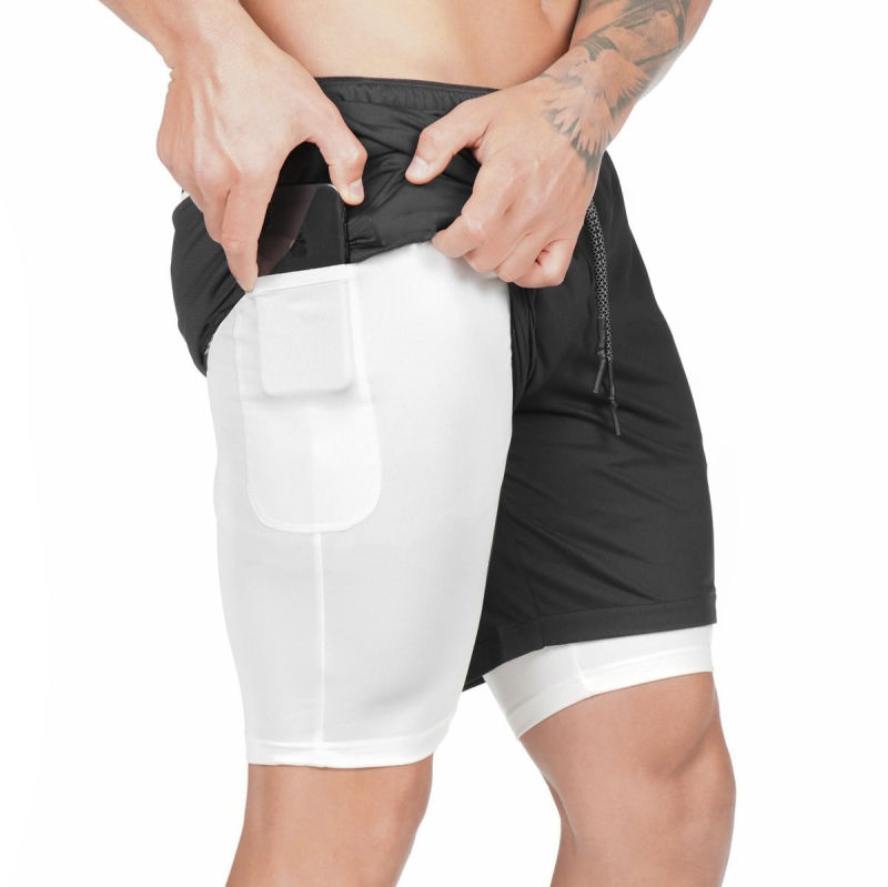 Quick Dry Breathable Two Layer Jogger/Workout/Fitness/Body Build Sports Shorts with Towel Hook