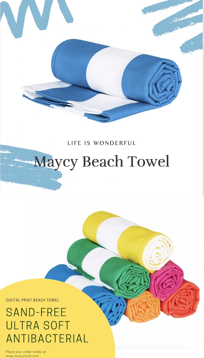 Anti Sand, Antibacterial, Quick Dry and Absorbency Microfiber Beach Yoga Travel Sports Hand Towel