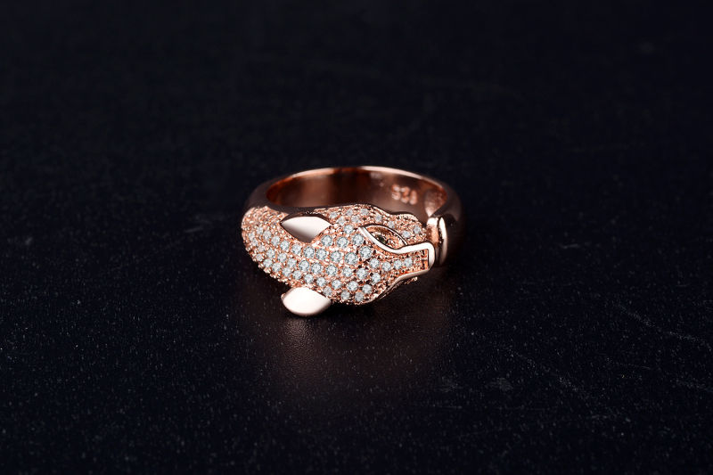 Zircon Platinum-Plated Jewelry Luxurious Unique Leopard-Head Rings