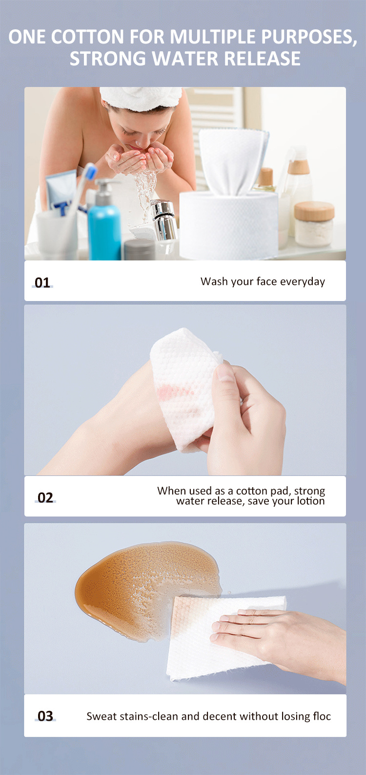 Non-Woven Disposable Clean Face Towel Cotton Facial Tissue Roll with Pearl Pattern for Household Package