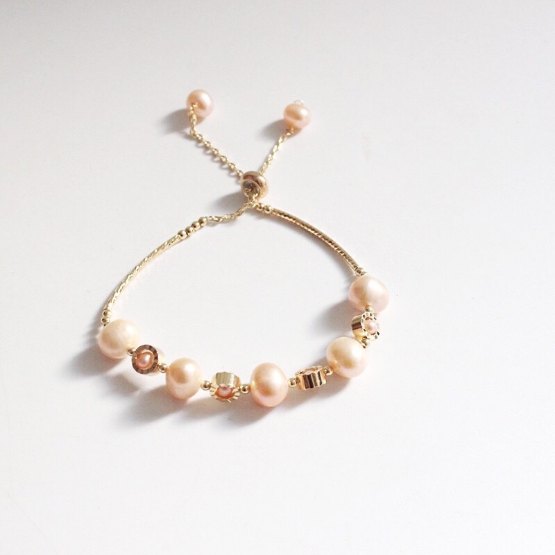 Natural Pink Opal Bracelet Rose Gold Pearl Crystal Bracelet