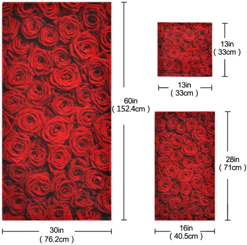 Red Roses Print Soft Luxury Decorative Towel Set Bath Face Hand Towel 100% Cotton