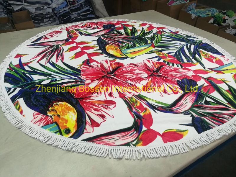 OEM Customized Design Print Cotton Microfiber Round 160cm Fouta Beach Towel Factory